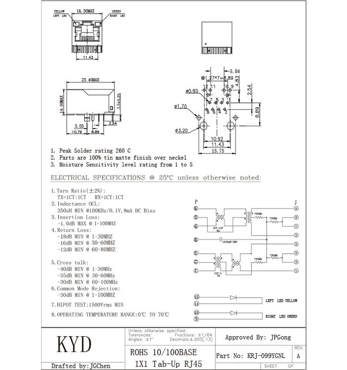 100BASE kies havenlusje op RJ45-de Schakelaar van PCB met Transformator voor netwerkverbinding uit