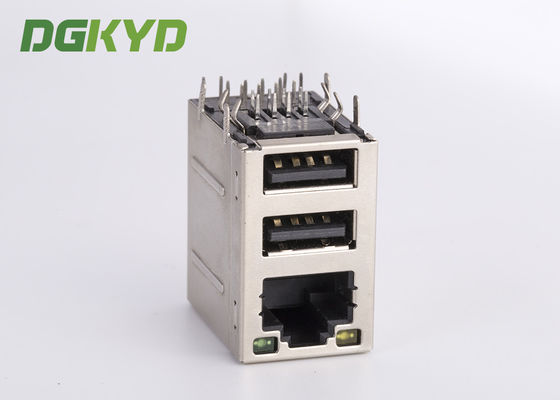 Stacked RJ45 jack over dual deck USB Connector combo rj45 with 100Mb transformer