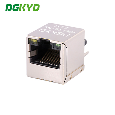 KRJ-181NL 180 Degree Cat5e Rj45 Connector Vertical Mesh Outlet Socket RoHS With Internal Magnetics And LED