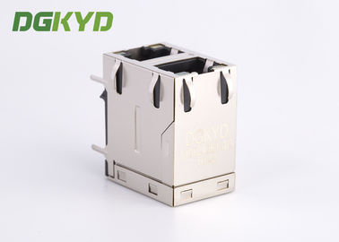2x1 Shieded Cat5e network Connector stacked dual port RJ45 Female Jack For PCB application