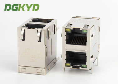 2x1 Shieded Cat5e network Connector stacked dual port RJ45 Female Jack For PCB application