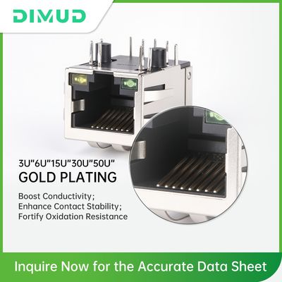 DGKYD RJ45 Connector 12 Pin 6u Gold Plating Shielded PCB Mount