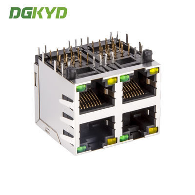 RJ45 Ethernet socket with light and shielded communication interface Metal Shielded 2X2 double deck 4 port RJ45 connectors without transfomer DGKYD59212288DB1A1DY1C022