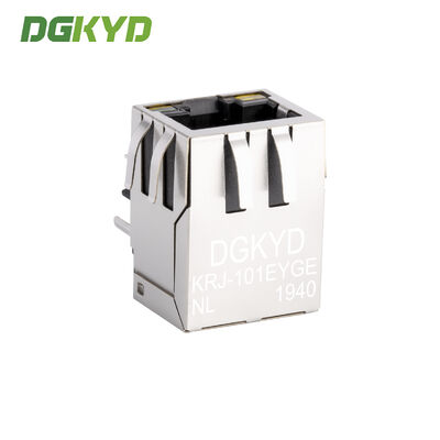 RJ45 crystal head connector female socket with light and shielding shell KRJ-101EYGENL