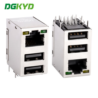Drie dek gestapelde USB RJ45 connector, RJ45 met dubbele USB Jack USB2.0 KRJ-USB2YGWTNL