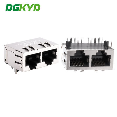 RJ45 dubbele poort connector zonder ingebouwde filter, geen lichtstrip, afschermingspin voorkant 4.57mm DGKYD112B035HWA1D13