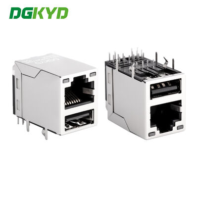 Gigabit RJ45 Connector RJ45+USB2.0 Socket met LED Zonder Veer KRJ-008QGYGWUSBNL