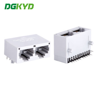 1X2 poortconfiguratie RJ45 PCB-connector met gouden bekleding 6u en rechthoekige PCB-montage voor communicatie